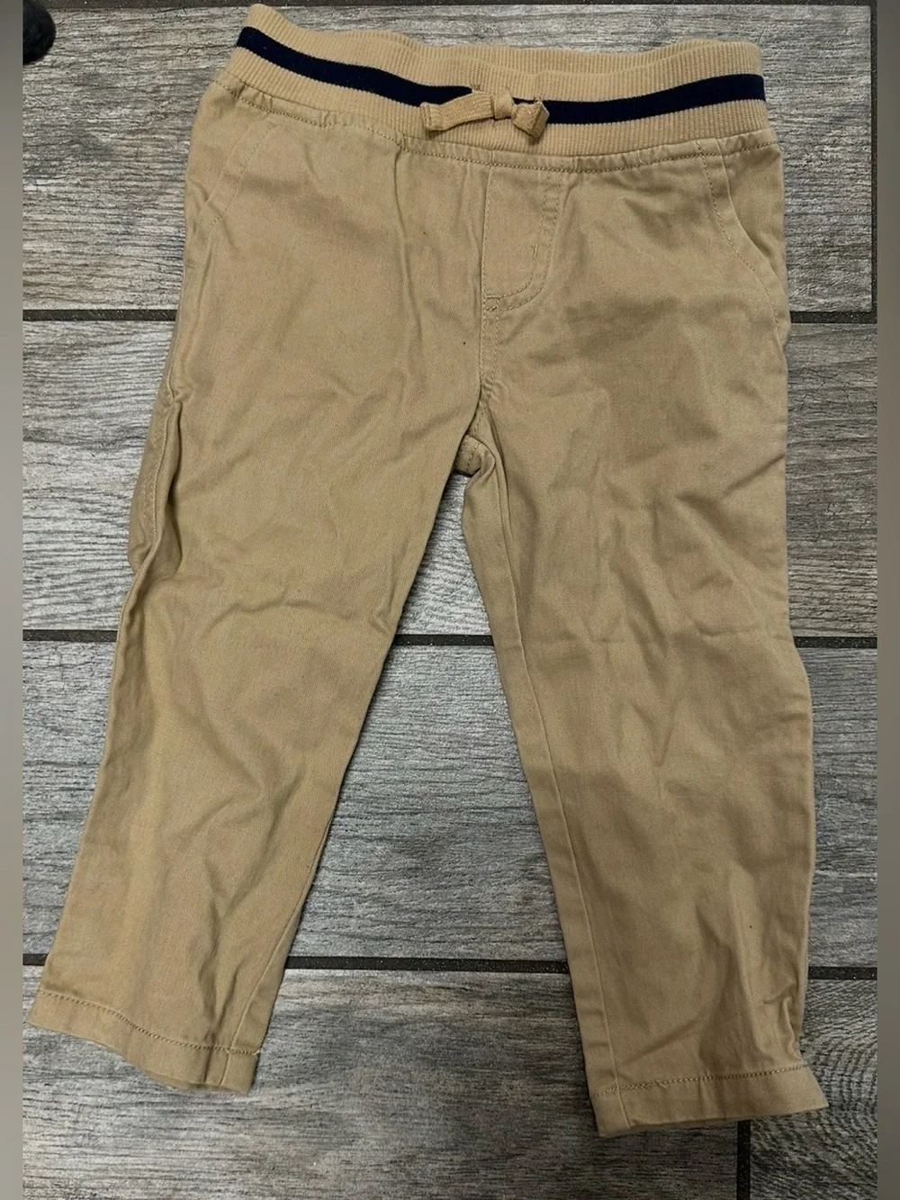 Gymboree Toddler Tan Khaki Pull-On Pants with Navy Trim New Size 2T